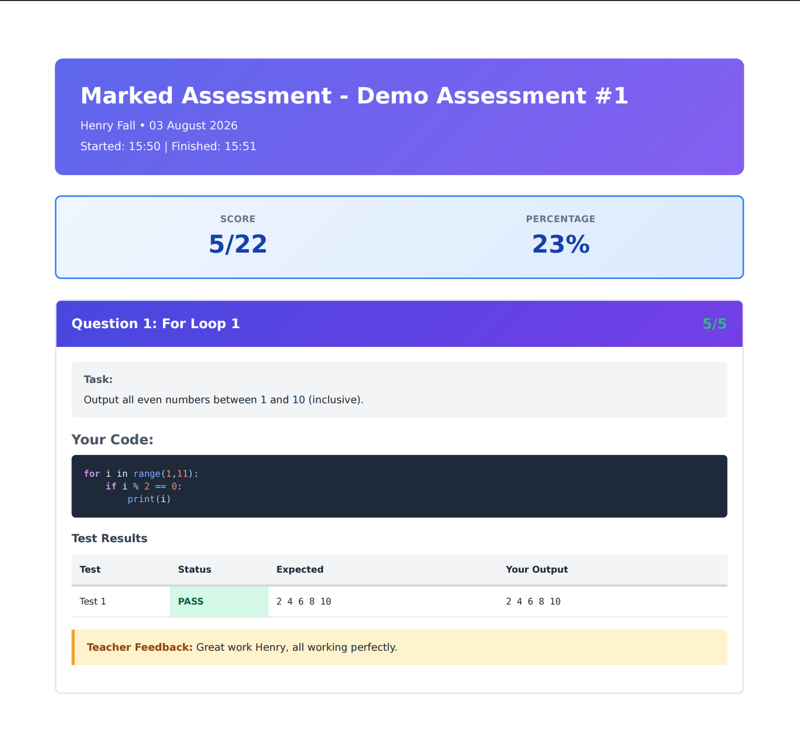 Student assessment report