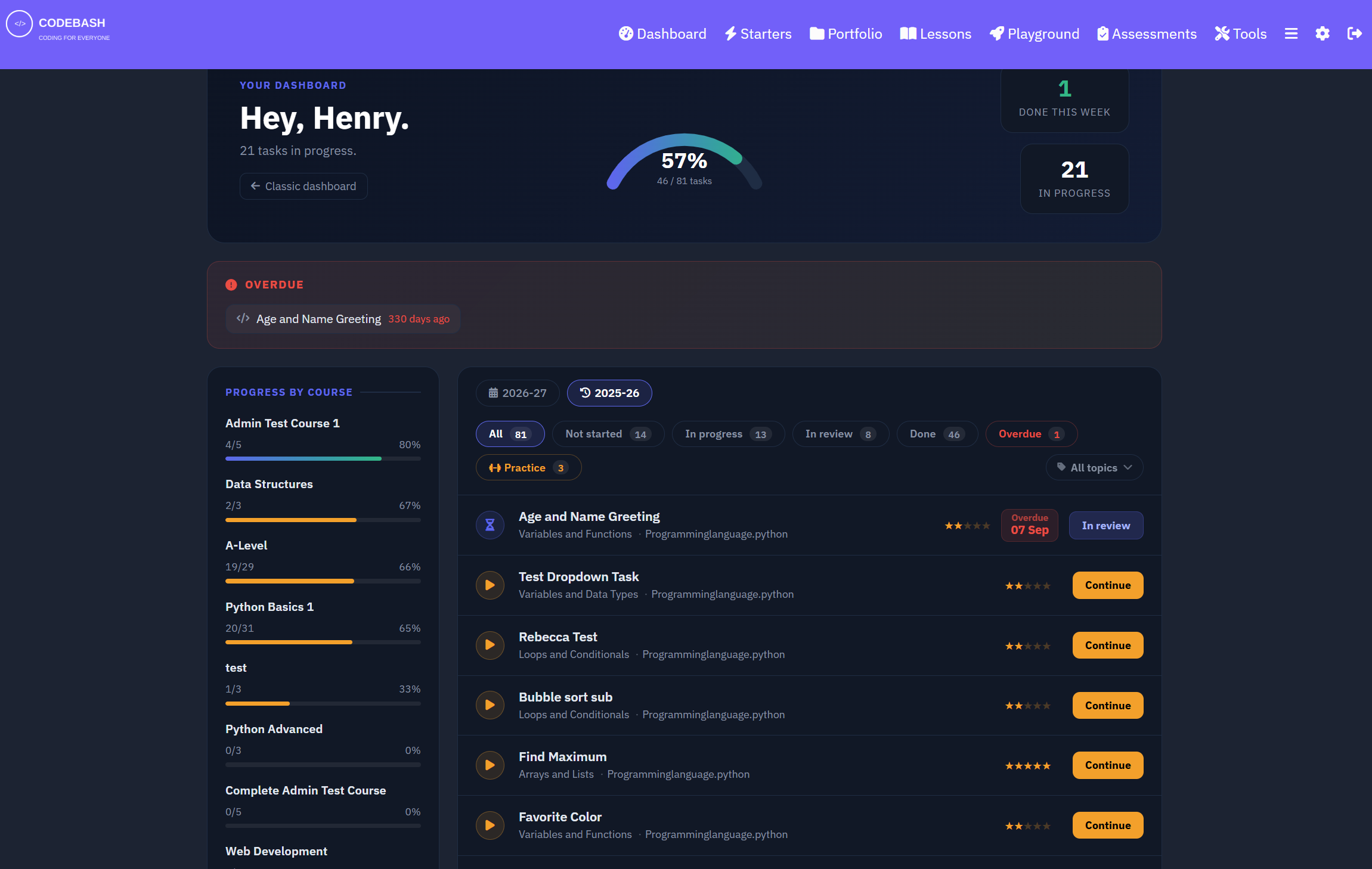Student dashboard